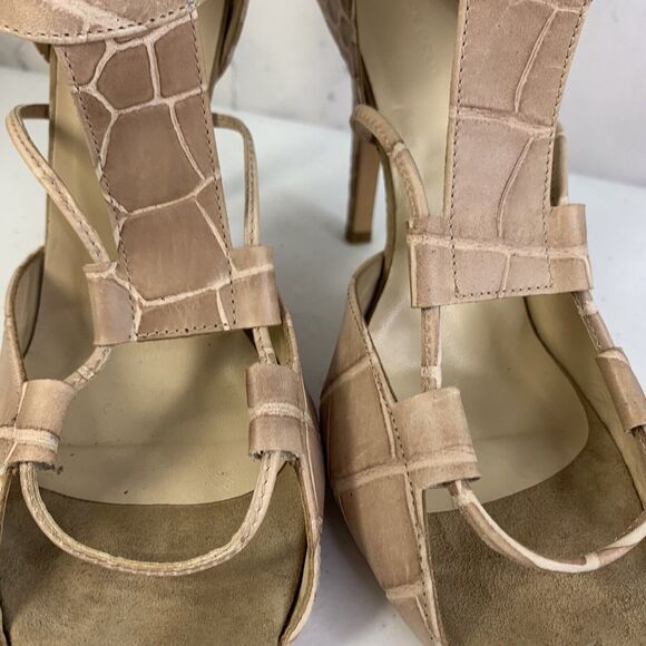 Diesel Heels Stilettos Size 39 8.5 Leather Embossed Croc Beige Open Toe Womens - Picture 5 of 14